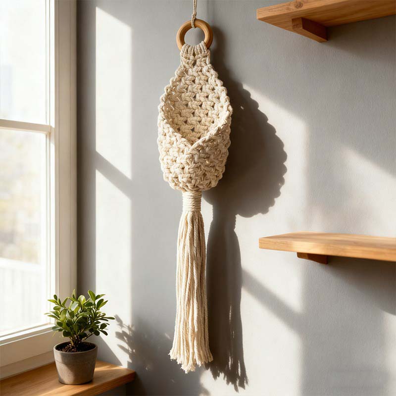Macrame Plant Hanger Wall Decor - Cotton Woven Wall Basket