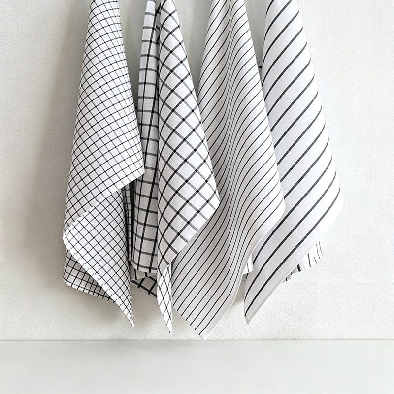 CouldNook 100% Cotton Woven Tea Towel - Classic Plaid & Striped Kitchen Cloth
