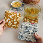 CouldNook Printed Cotton Linen Coaster - Vintage Botanical Drink Mat