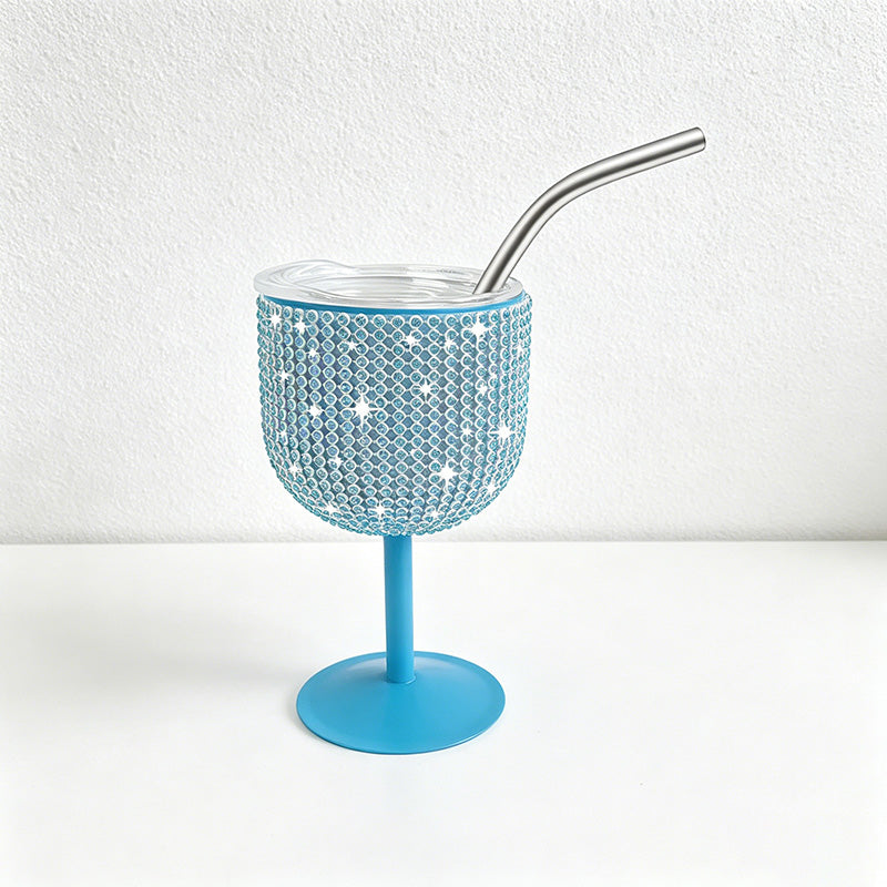 CouldNook 4oz Bling Rhinestone Mini Wine Goblet - Clear Lid & Straw (Solid Color Series)