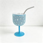 CouldNook 4oz Bling Rhinestone Mini Wine Goblet - Clear Lid & Straw (Solid Color Series)