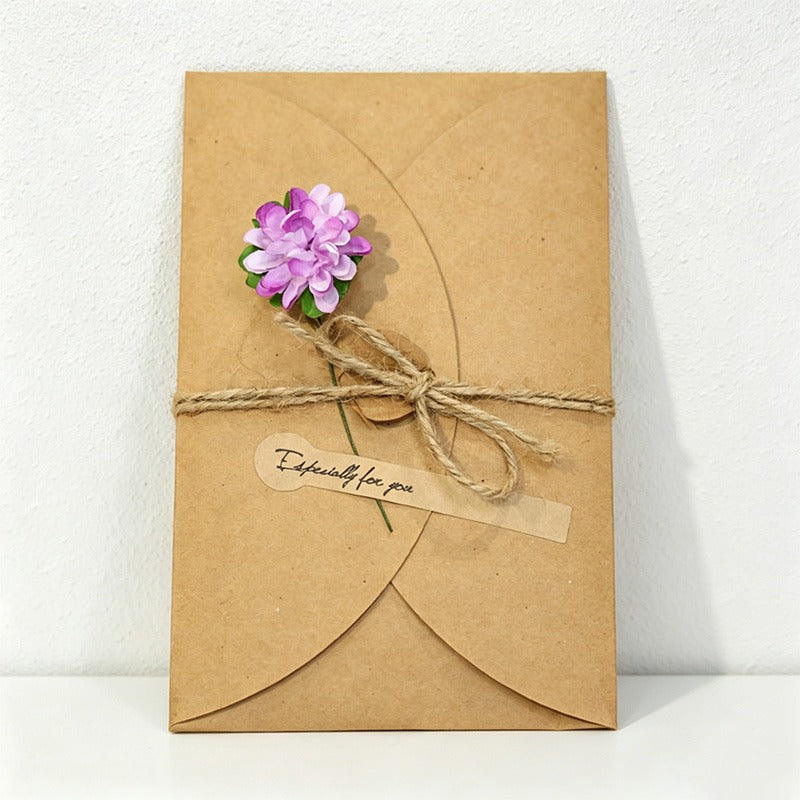 Vintage Kraft Paper DIY Dried Flower Greeting Cards, Assorted Floral Designs for All Occasions