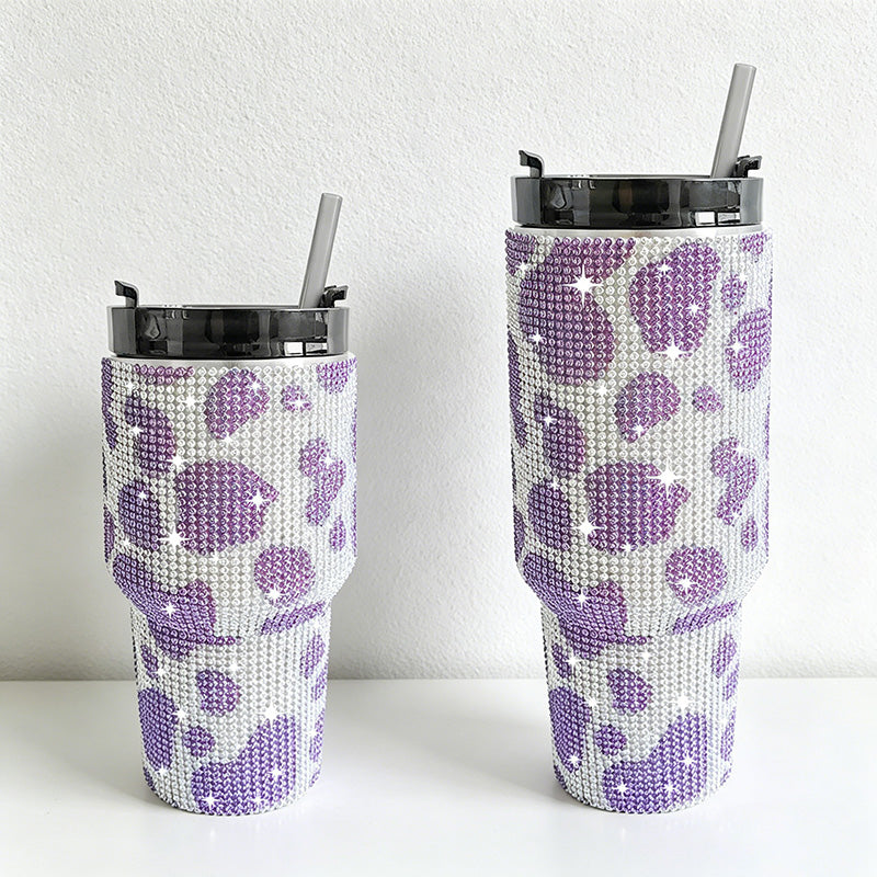 CouldNook 20/30oz Bling Rhinestone Car Tumbler - No Handle, Black Lid (Cow Print Series)