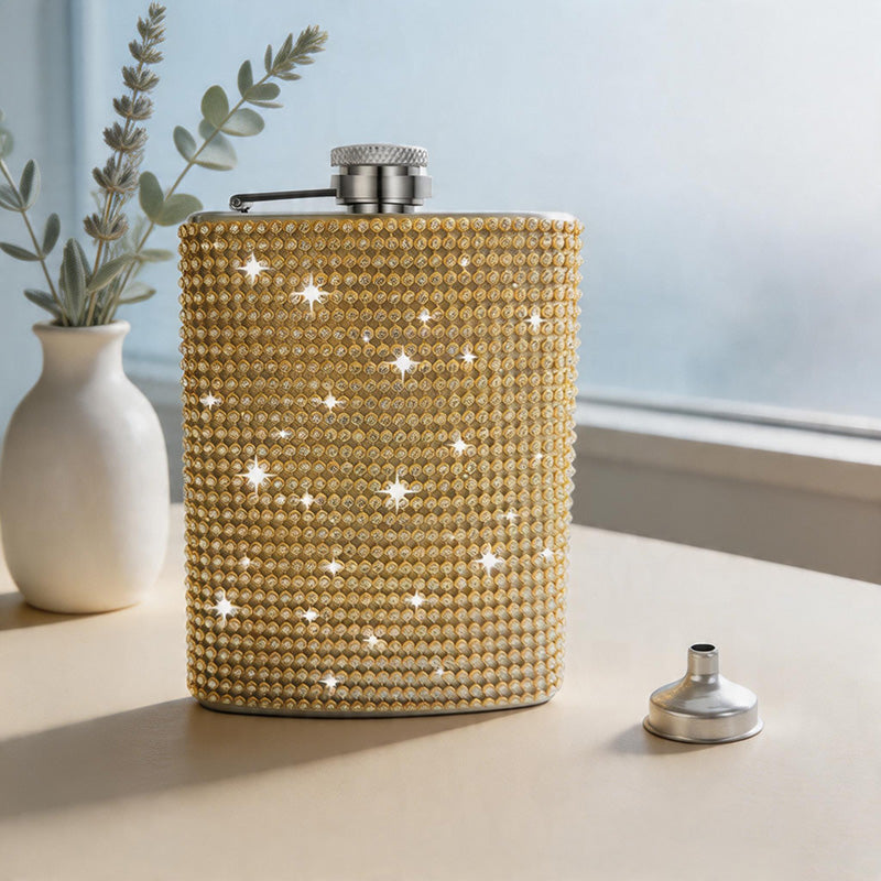 CouldNook 6/8oz Bling Rhinestone Hip Flask - Pocket Size with Funnel (Solid Color Series)