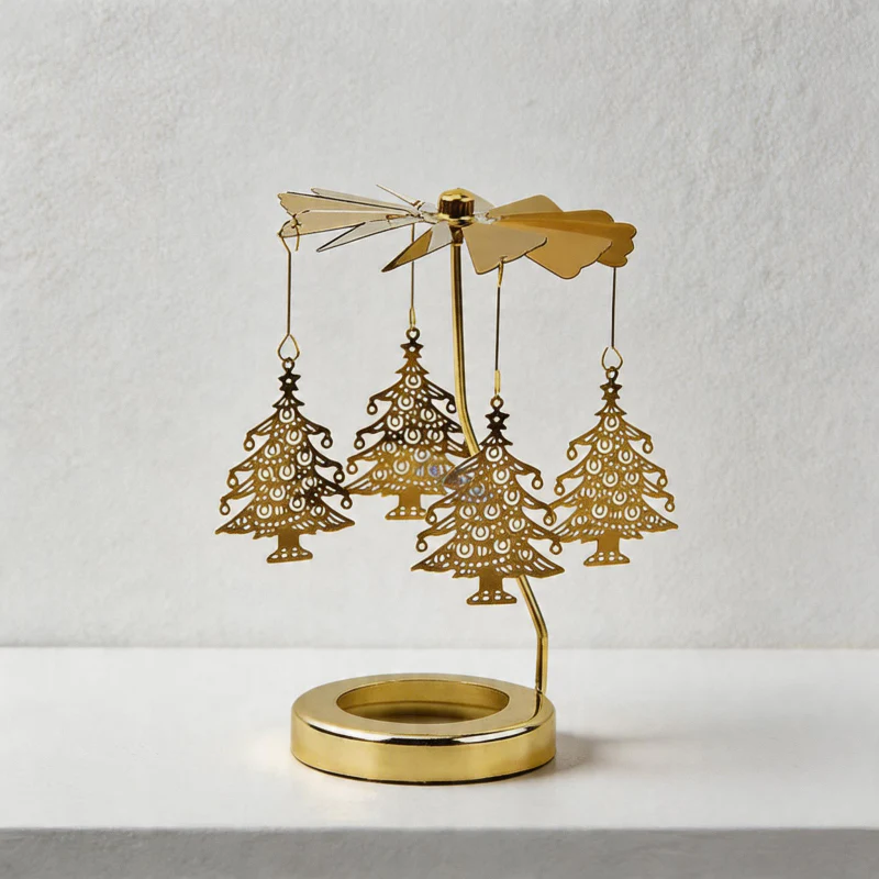 Rotating Carousel Candle Holder Candle Making Kits - Large Golden Spinning Tealight Carousel
