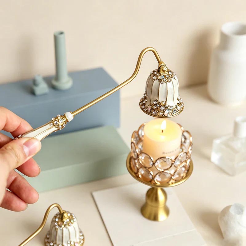 Vintage Rhinestone & Faux Pearl Candle Snuffer, Handheld Enamel Candle Extinguisher