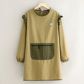 Waterproof with Ruffle Trim  Long Sleeve Apron- Canvas Kitchen Apron