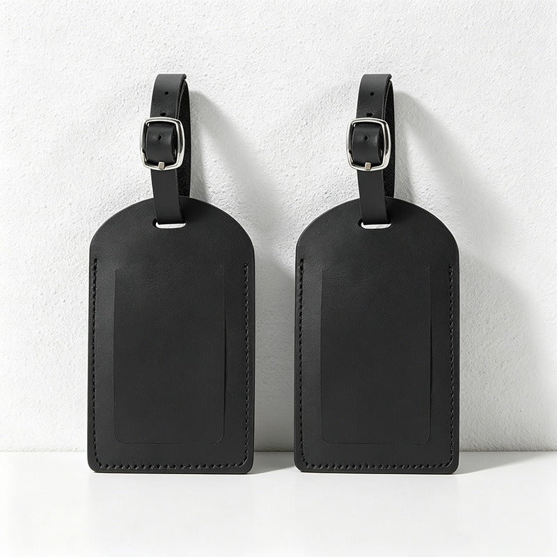 Premium Top-Grain Cowhide Leather Luggage Tags, Customizable Airplane Embossed Travel ID Tags