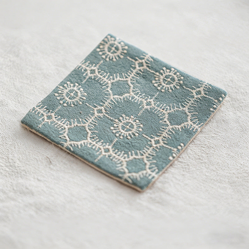 CouldNook Vintage Embroidered Fabric Coaster - Japanese Floral Square Mug Mat