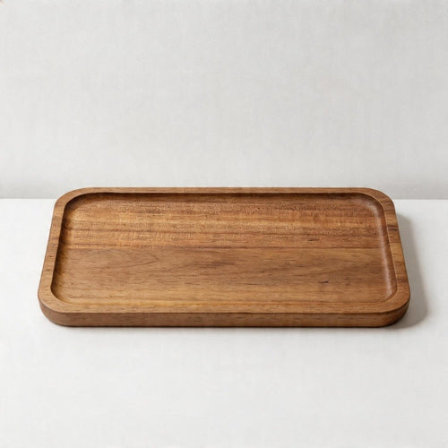 Acacia Wood Rectangular Serving Plates - 2 Sizes for Tea, Coffee & Food Service