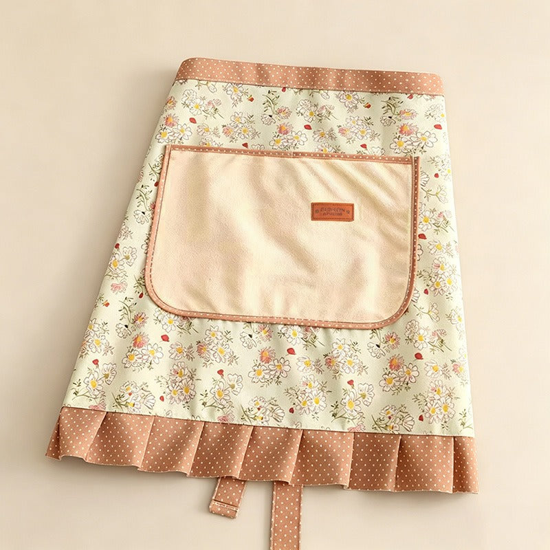 Floral with Towel Pocket Half Apron - Polyester Waist Apron