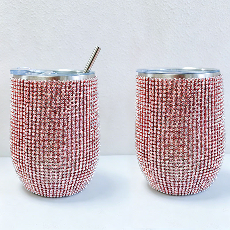CouldNook 12oz Bling Rhinestone Stemless Wine Tumbler - Clear Lid & Straw (Solid Color Series)
