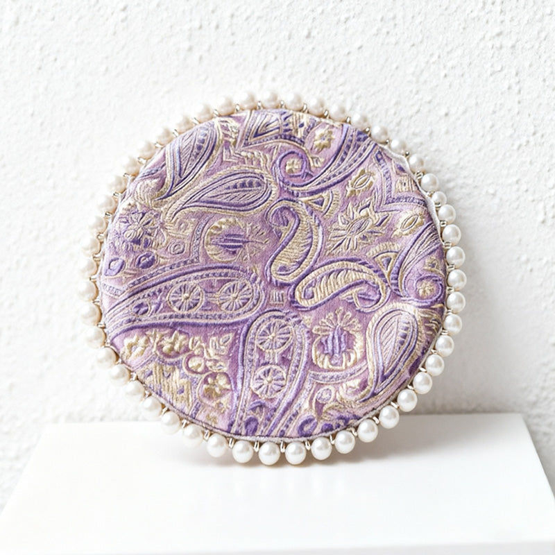 CouldNook Vintage Oriental Brocade Coaster - Luxury Pearl-Edged Teacup Mat