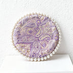 CouldNook Vintage Oriental Brocade Coaster - Luxury Pearl-Edged Teacup Mat
