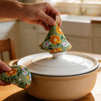 CouldNook Floral Cotton Triangle Pot Lid Cover & Mini Oven Mitt - Anti-Scald Holder