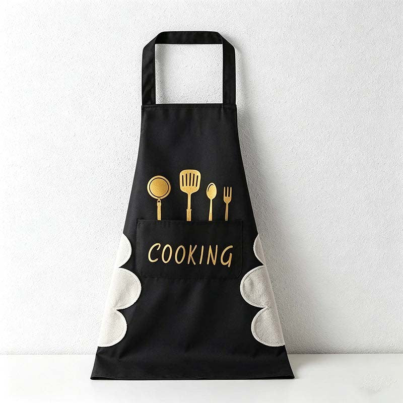 Cooking Utensil Print Waterproof Backband Apron - PVC Kitchen Apron