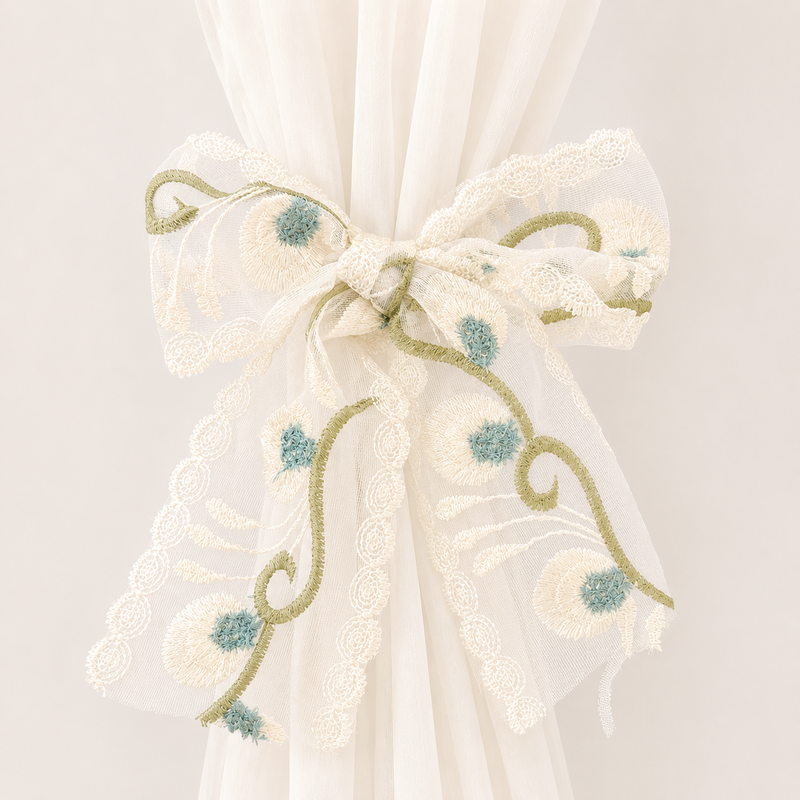 CouldNook Embroidery Bow Curtain Tieback 2PCS Set - Window Styling Accent