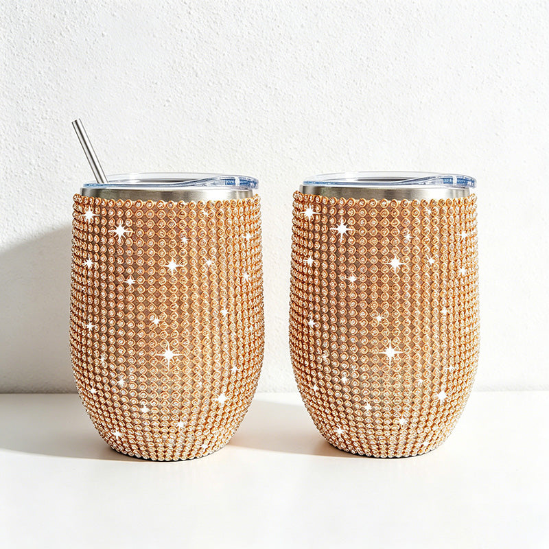 CouldNook 12oz Bling Rhinestone Stemless Wine Tumbler - Clear Lid & Straw (Leopard & Ombre Series)