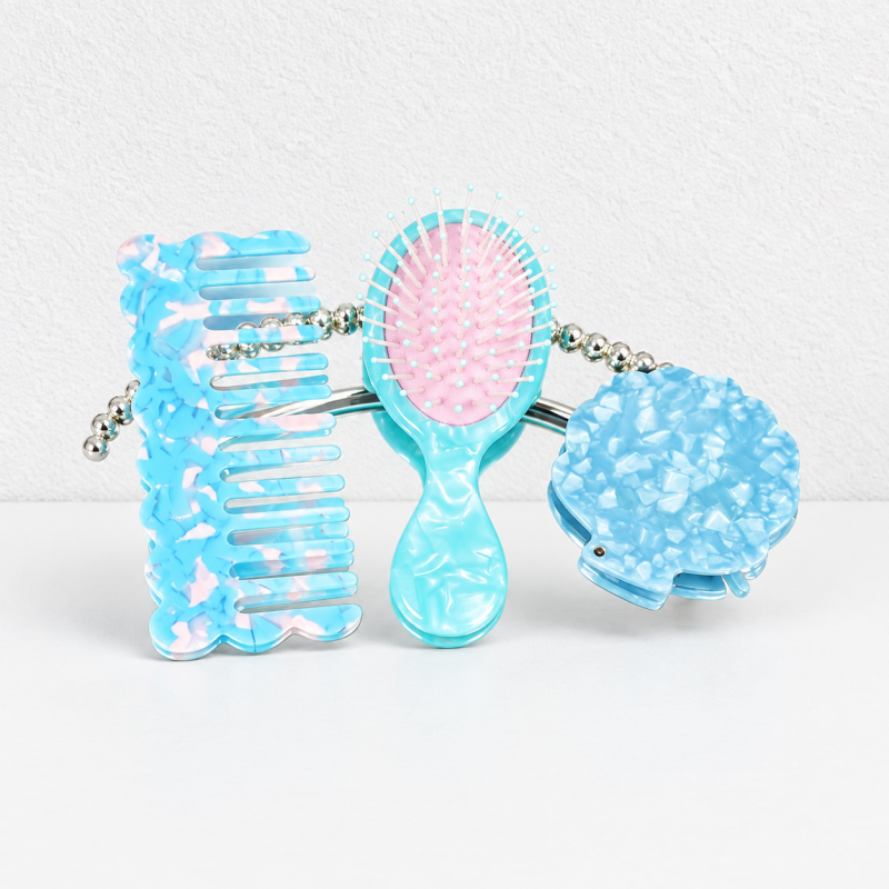 CouldNook Comb Brush And Mirror Set - Patterned Bodies And Shell-Shaped Mirror
