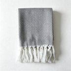 CouldNook Fringed Cotton Tea Towel - Herringbone Weave and Colors