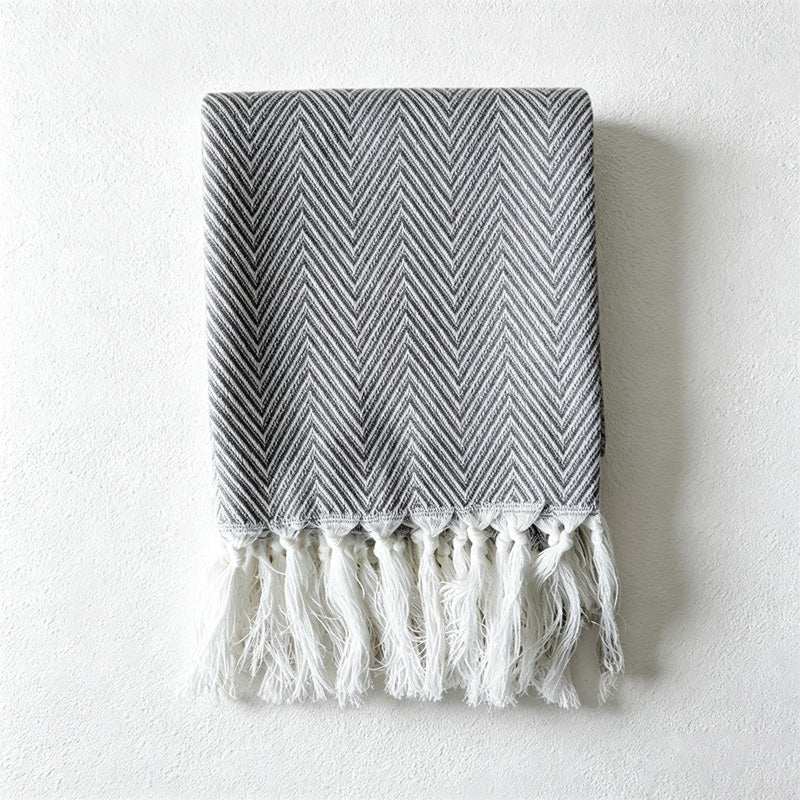 CouldNook Fringed Cotton Tea Towel - Herringbone Weave and Colors