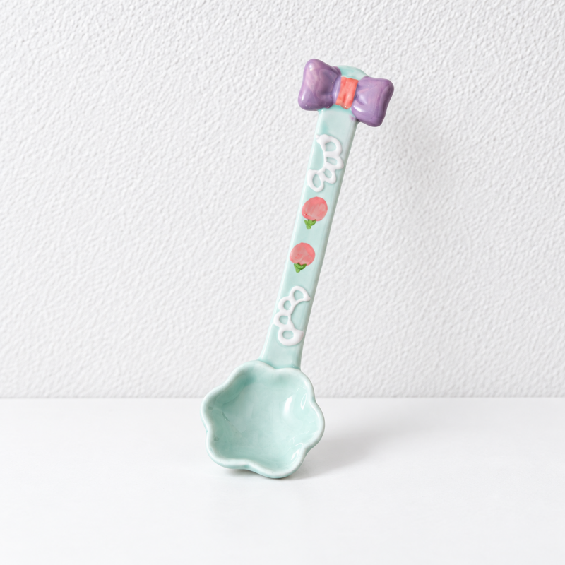 CouldNook Ceramic Long Handle Spoon - Sculpted Floral Accent