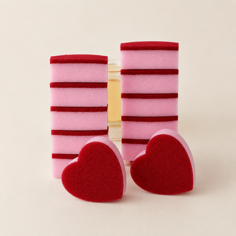 CouldNook Heart Cleaning Sponge - Burgundy Kitchen Scrubber Shape