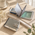 CouldNook Leather Document Holder - Silver Finish and Snap-Fastened Folding Design