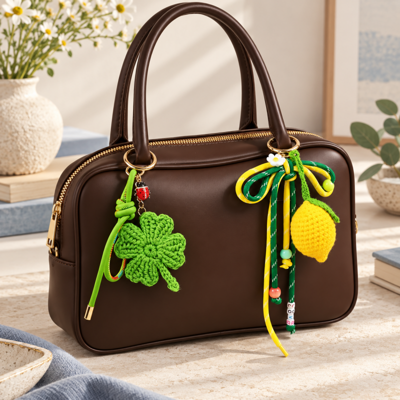 CouldNook Crochet Bag Charm - Clover or Lemon and Decorative Cords
