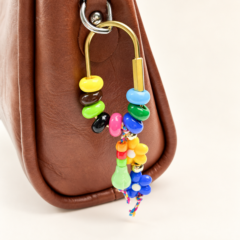 CouldNook Floral Bag Charm - Colorful Beaded Frame and Dangling Flower Pair