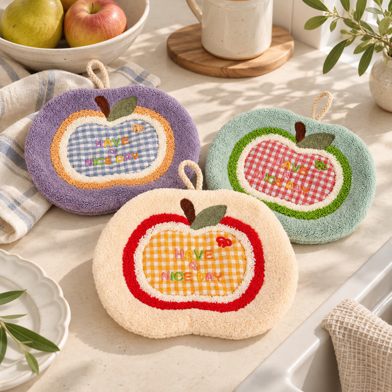 CouldNook Apple Motif Hand Towel - Gingham Detail and Greeting