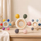 CouldNook Textured Ring Teether - Rounded Tabs and Wooden Center