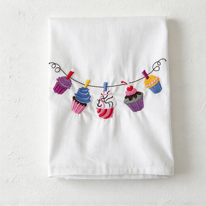 CouldNook Embroidered Cotton Napkin - Colorful Kitchen Motifs On White