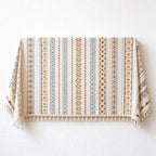 CouldNook Geometric Tassel Tablecloth - Patterned Bands and Cotton-Linen Blend Fabric