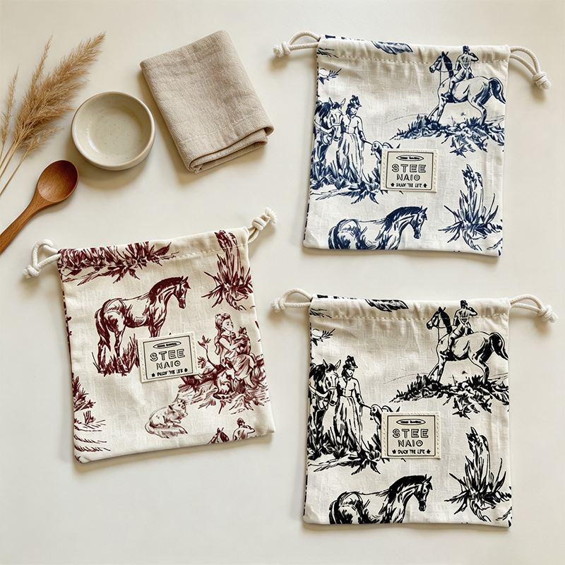 CouldNook Toile Drawstring Square Organizer Bag - Everyday Display Detail