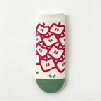 CouldNook Graphic Crew Socks - Apple Motifs And Contrasting Stripe Patterns