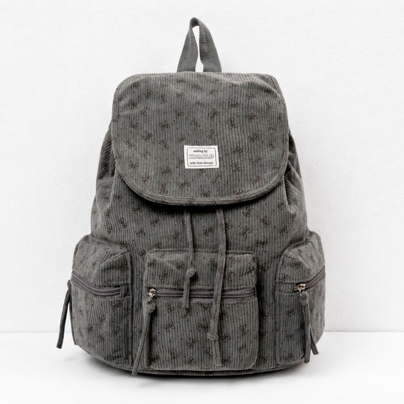 CouldNook Corduroy Drawstring Backpack - Front and Side Pockets