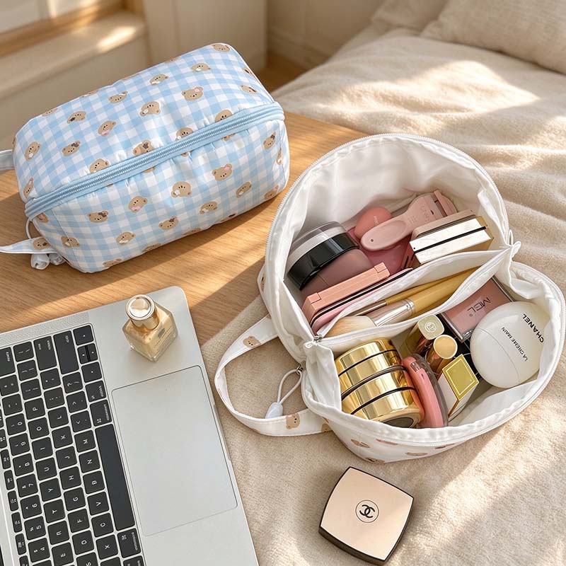 Bear Cosmetic Bag - Printed Faces and Central Divider