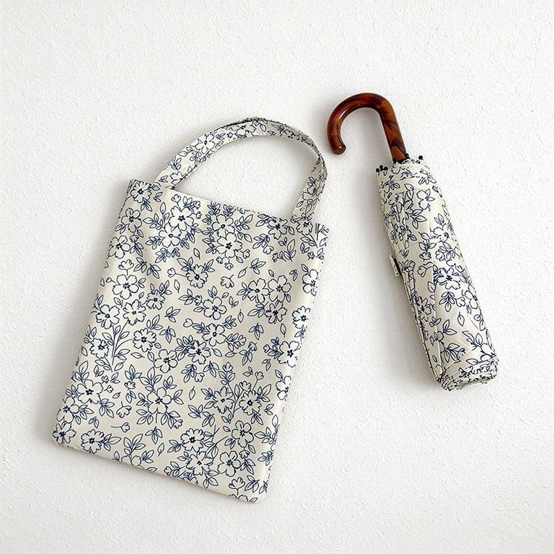 Blue Floral Folding Umbrella - Matching Carry Bag Options