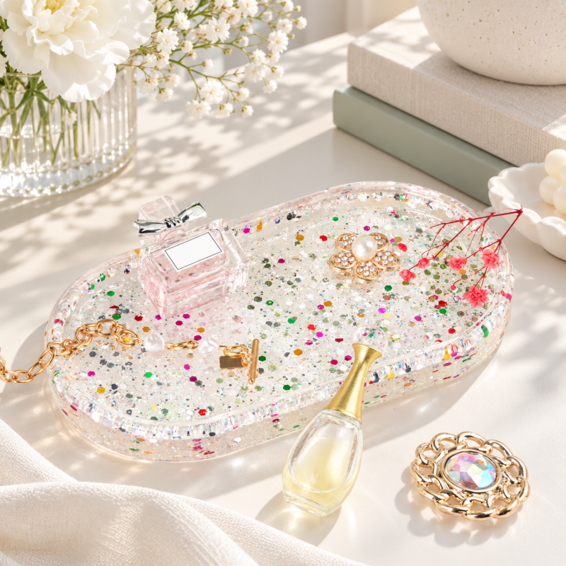 CouldNook Glitter Jewelry Tray - Rounded Ends And Colorful Embedded Sparkle