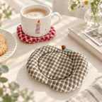 CouldNook Apple Fabric Coaster - Gingham Pattern and Leaf Detail