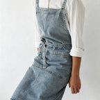 CouldNook Washed Denim Apron - Broad Pocket and Waist Ties