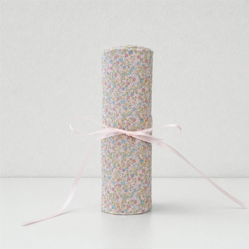 CouldNook Floral Fabric Makeup Brush Roll‑Portable Cosmetic Pouch with Ribbon Tie