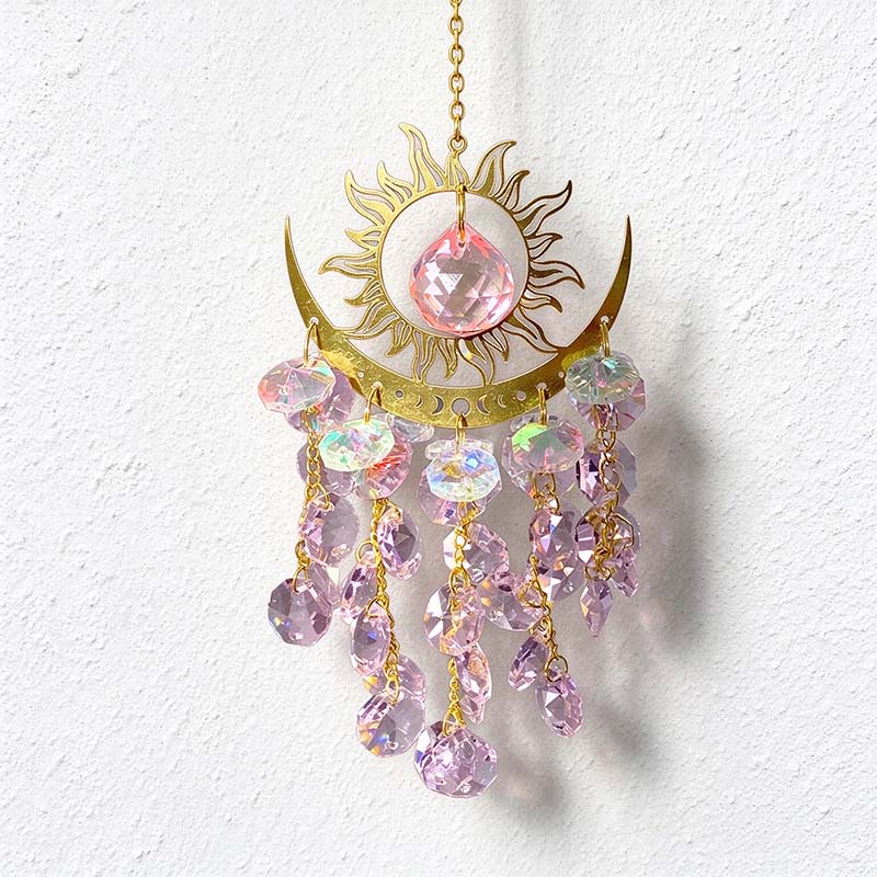 CouldNook Sun And Crescent Suncatcher - Radiating Frame And Suspended Beads