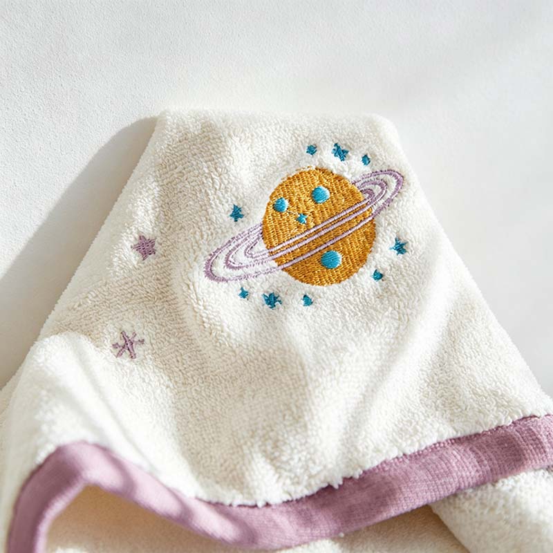 CouldNook Embroidered Cotton Towel - Illustrated Motifs And Contrast Edges