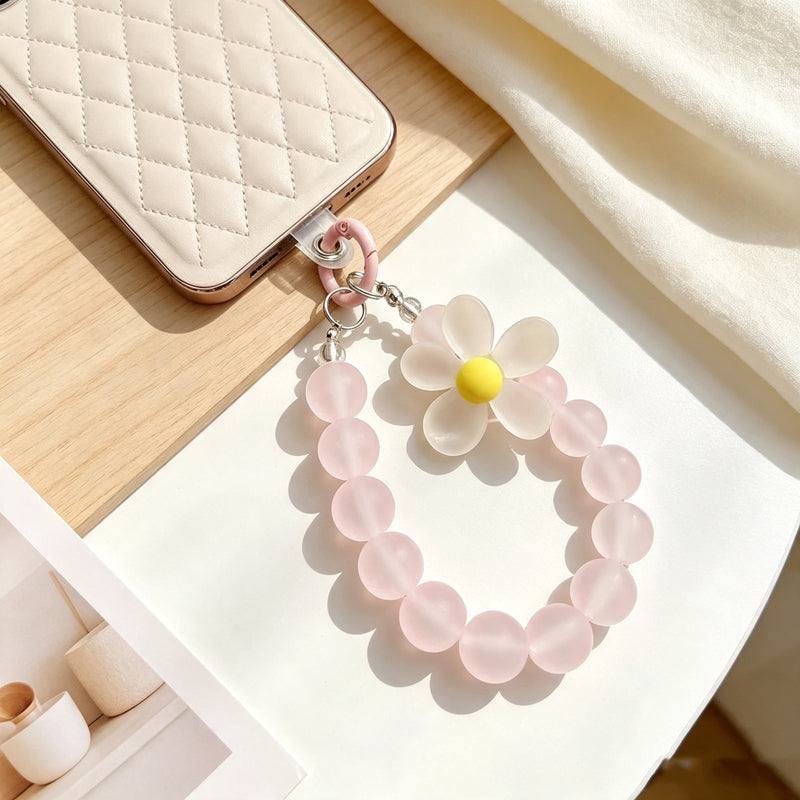 CouldNook Round Bead Flower Phone Charm - Loop Cord Attachment