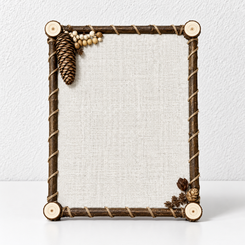 Woodland Photo Frame - Branch Border and Pinecone Accents
