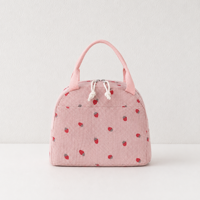 CouldNook Corduroy-Look Lunch Bag - Double Zipper and Front Pocket