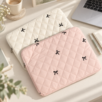 CouldNook Quilted Bow Laptop Sleeve - Padded Zip Closure
