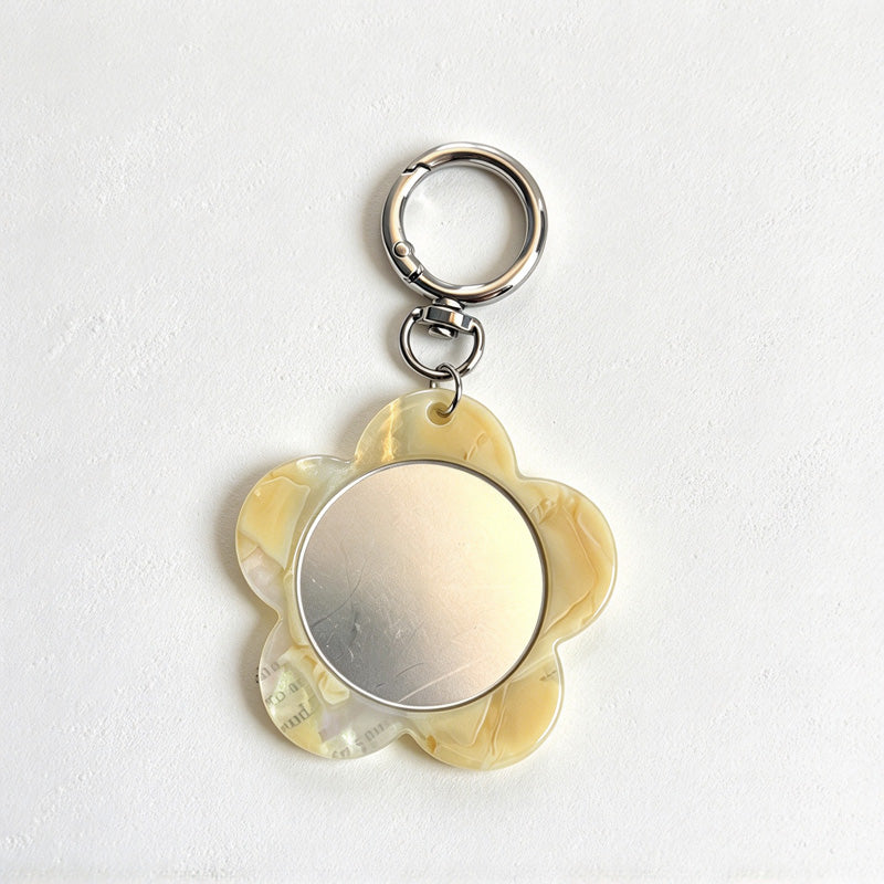 CouldNook Flower Mirror Keychain - Patterned Petals And Round Clasp